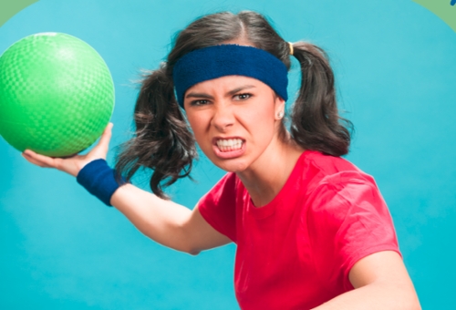 snarling woman throwing ball